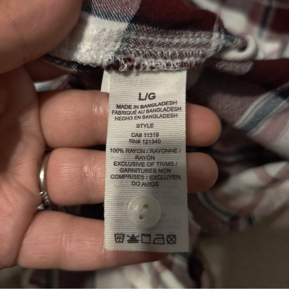 Garage Burgundy and White Plaid Button Front Shirt - Picture 3 of 5